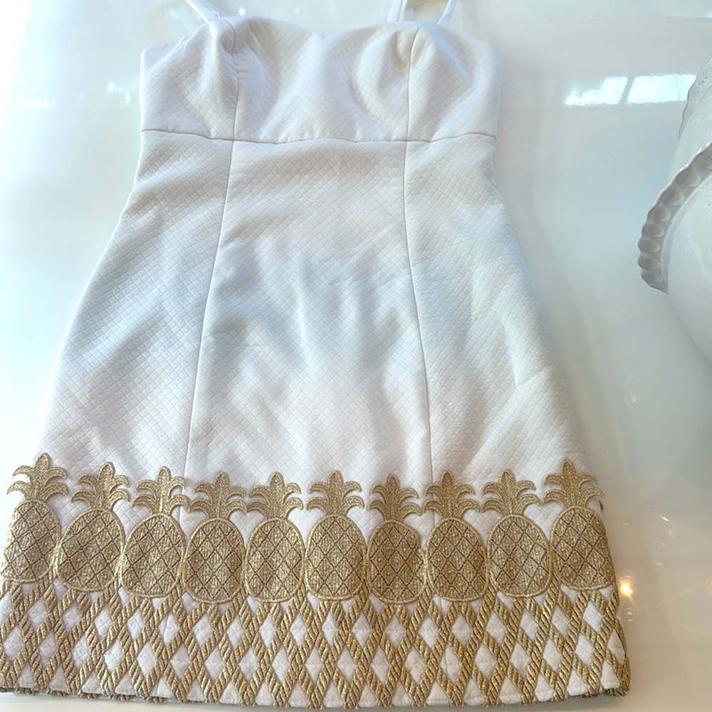 Lilly Pulitzer White Dress w/ Gold Pineapples